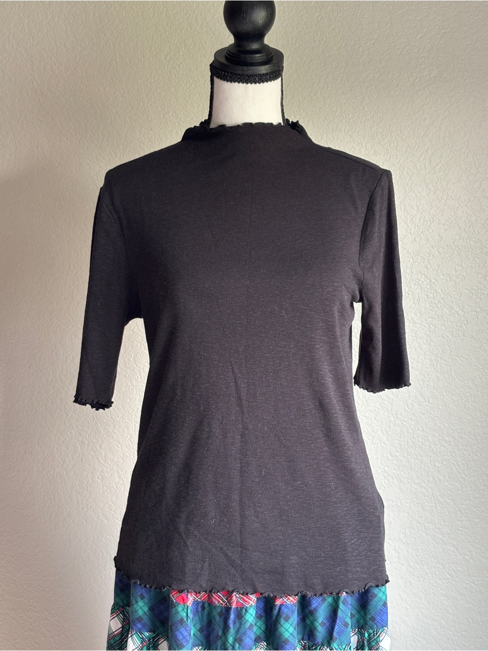 Marled Black Mock Neck Frills elbow sleeves top women’s M